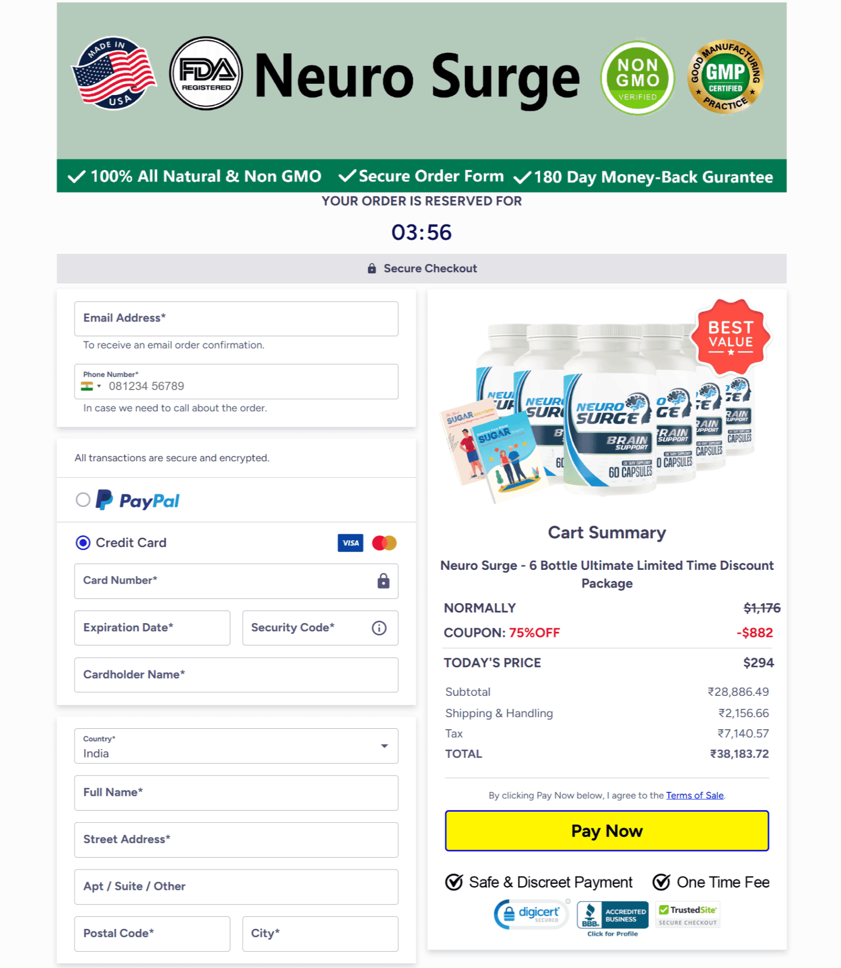 Neurosurge checkout page
